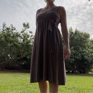 Athleta Faux Wrap Twist Shoulder Brown Dress Womens Size L Style 739127